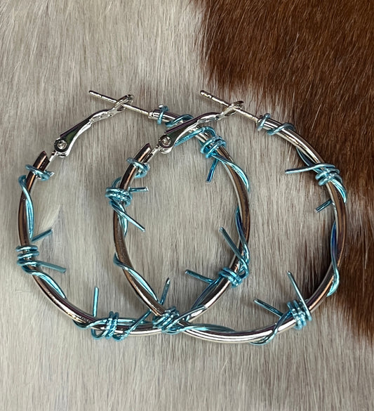 Icy Blue Barbwire Hoops