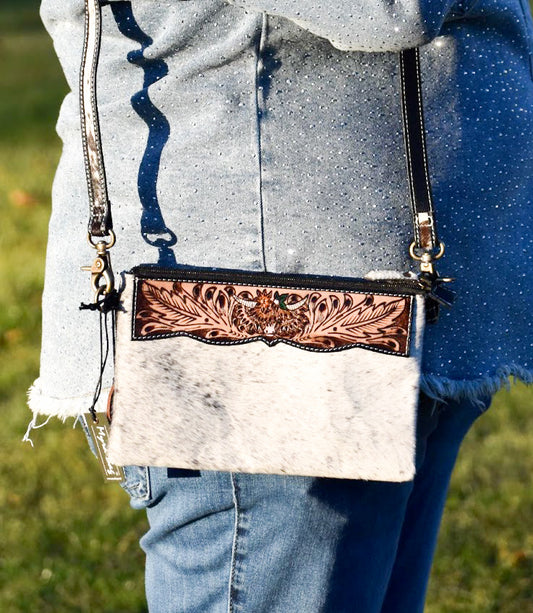 Bloomin’ Steer Hand Tooled Clutch Bag