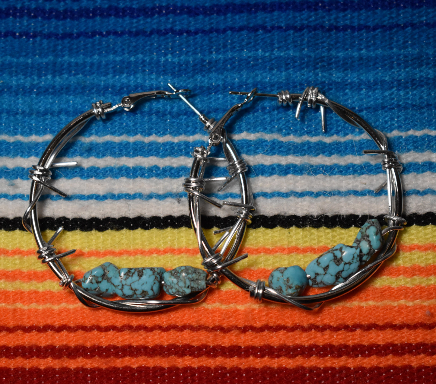 Large Turquoise Barbwire Hoops