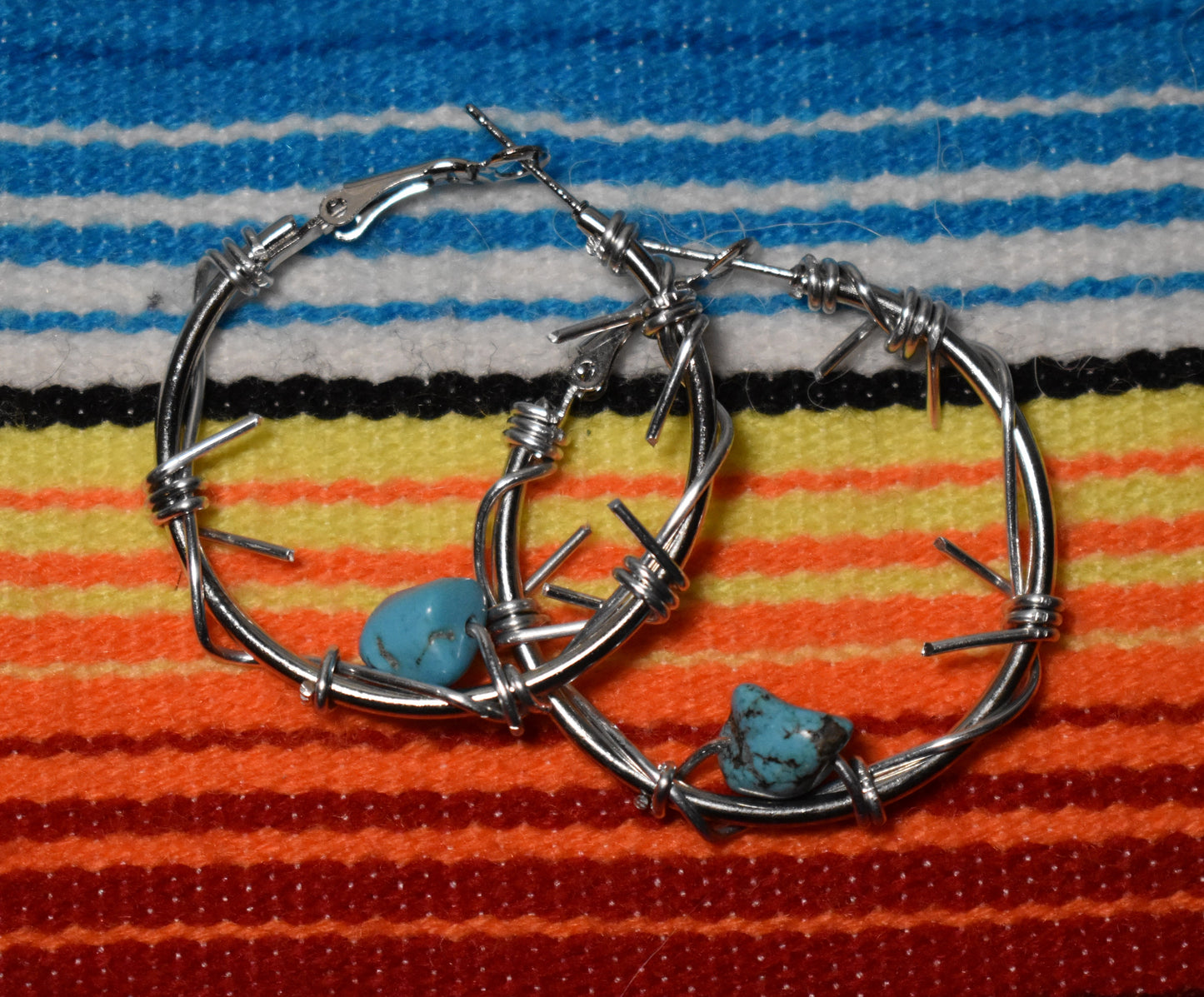 Medium Turquoise Barbwire Hoops